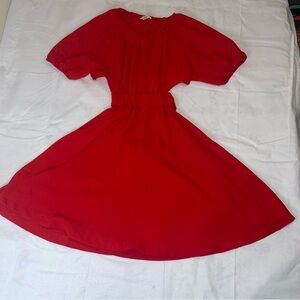 Entro Bright Red Open Tie Back For And Flare Puff Sleeve Midi M Lined Dress